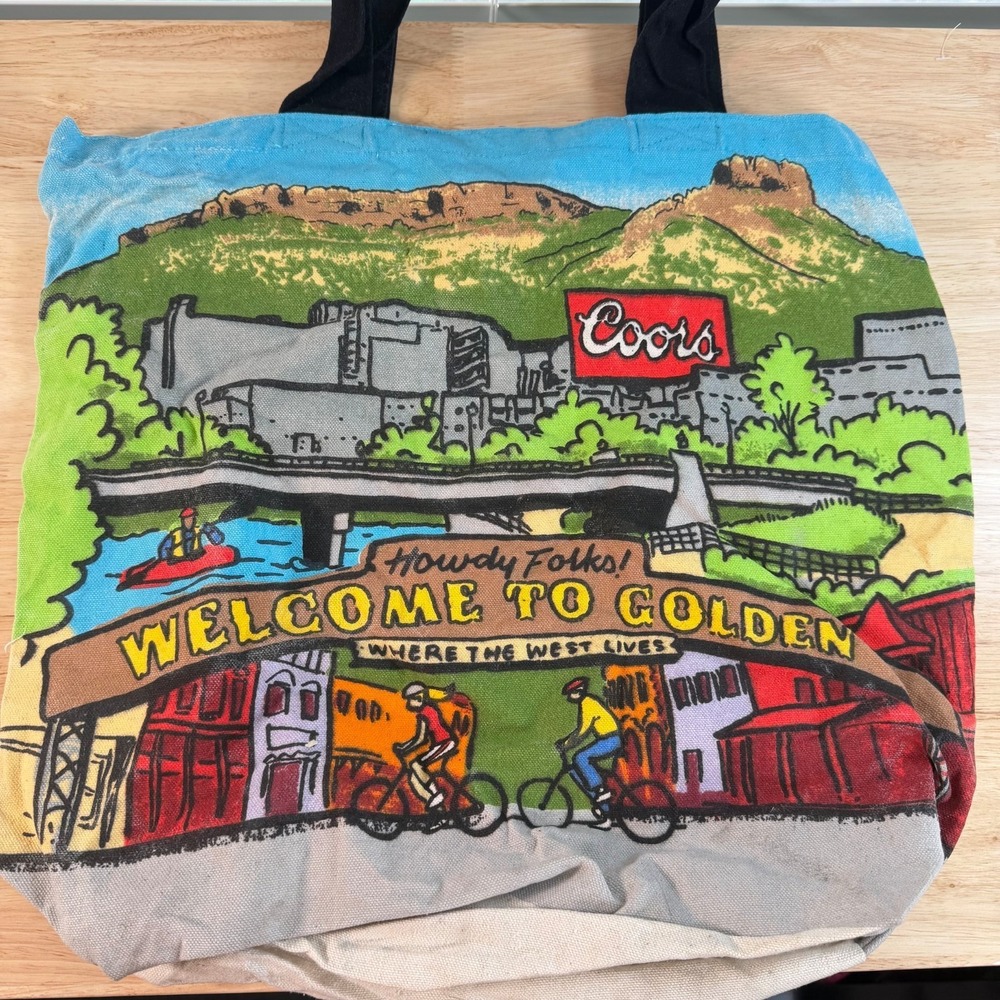 Coors Welcome to Golden Double Handle Tote Bag Market Beer Funky Bright